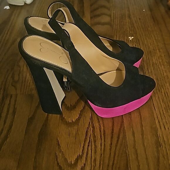 Brandnew Seude Chunky Jessica Simpson Heels Hot pink/Blk - Picture 1 of 5